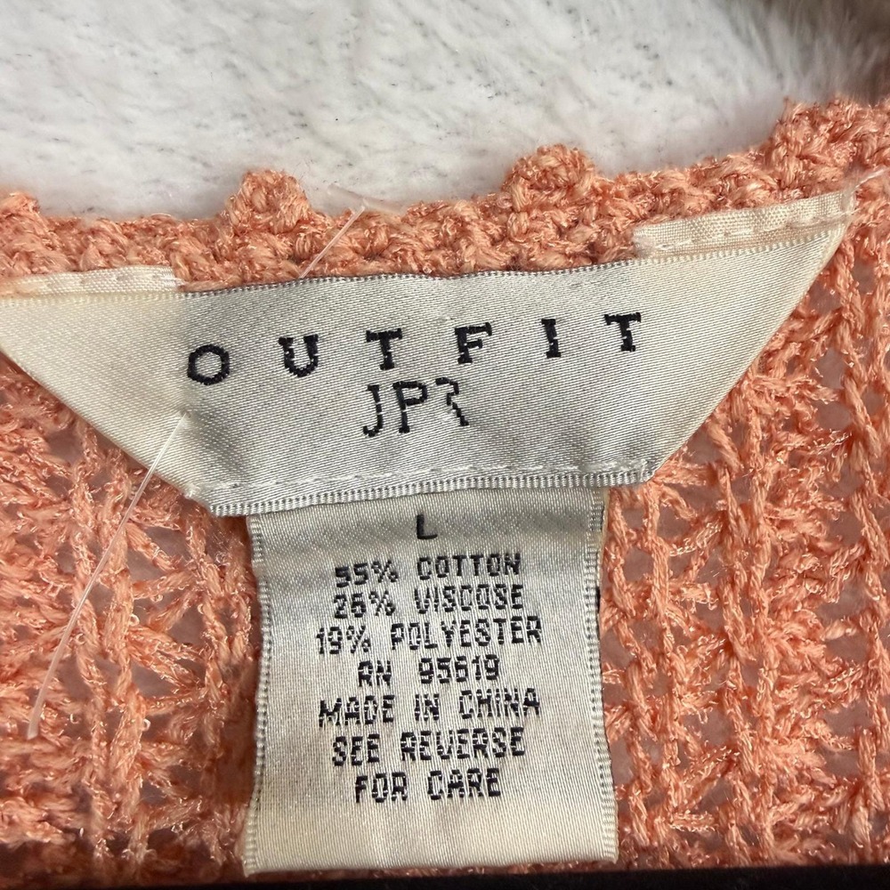 Vintage JPR L Peach Knit Cardigan Sweater Pearl Cottagecore Coquette Pastel Boho - Picture 5 of 8